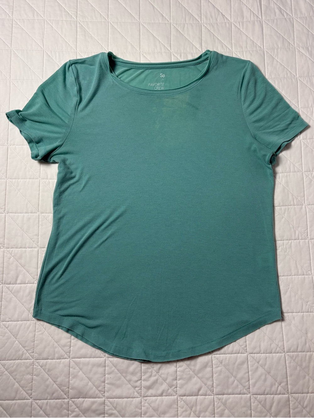 SO Favorite Crew Neck T-Shirt Sage Green Blue - Women’s Medium (Minor Flaw)